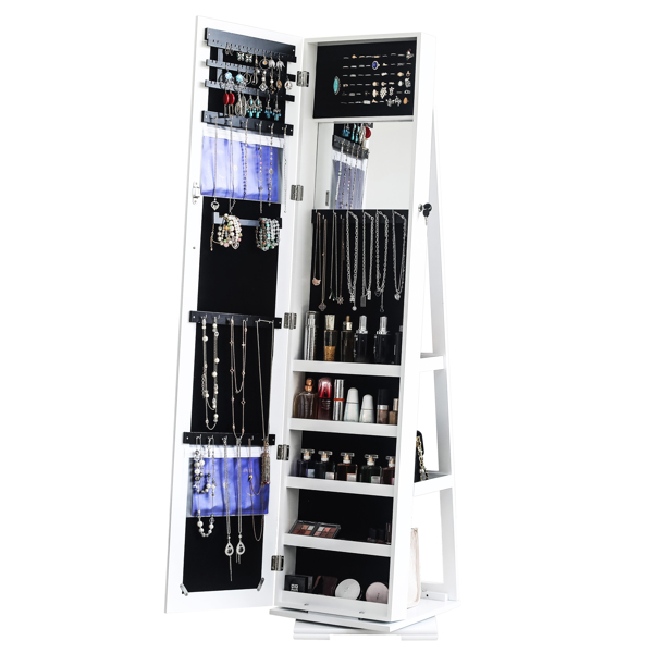 360 Degree Rotation Full-Body Mirror Cabinet PVC Film Moisture-Proof Dressing Mirror Cabinet Super Storage Jewelry Storage Mirror Cabinet White