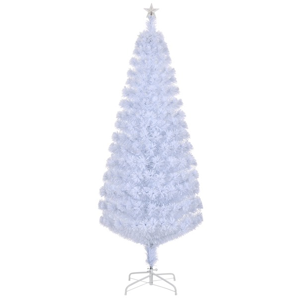 7 FT Pre-lit Christmas Tree, Artificial Fiber Optic Christmas Tree with Lighted Top Star and 280 Branch Tips, Holiday Xmas Decoration Tree for Home Office Store Party, White