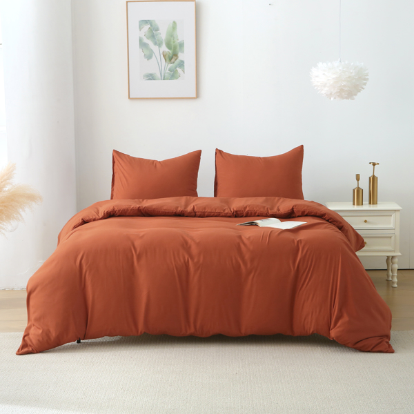 King Duvet Cover Set, 3 Pieces Solid Color Bedding Set with 1 Duvet Cover and 2 Pillow Shams, Comforter Not Included (King Size, Terracotta)