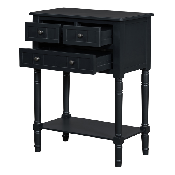 Narrow Console Table, Slim Sofa Table with Three Storage Drawers and Bottom Shelf (Black)