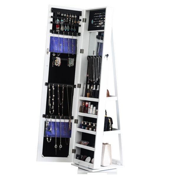 360 Degree Rotation Full-Body Mirror Cabinet PVC Film Moisture-Proof Dressing Mirror Cabinet Super Storage Jewelry Storage Mirror Cabinet White