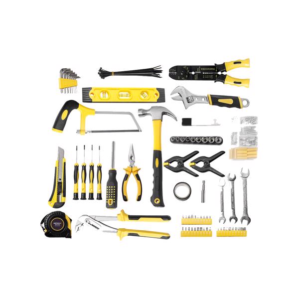 218 Piece Tool Set General Household Hand Tool Kit with Plastic Toolbox Storage Case Yellow