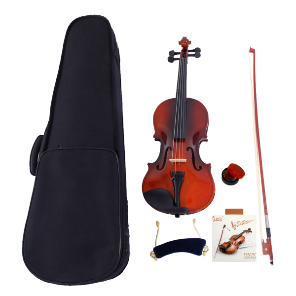 Glarry GV100 1/2 Acoustic Violin Case Bow Rosin Strings Tuner Shoulder Rest Coffee