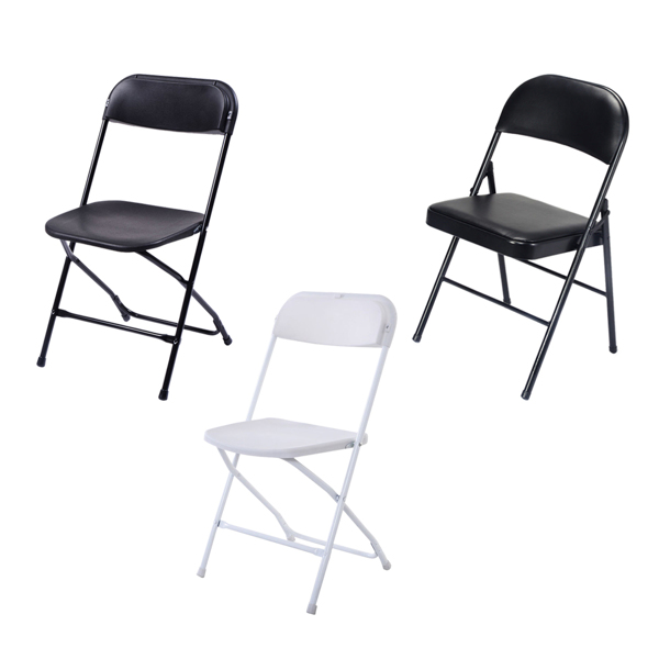 【Old Code：33457557】4pcs Elegant Foldable Iron & PVC Chairs for Convention & Exhibition Black