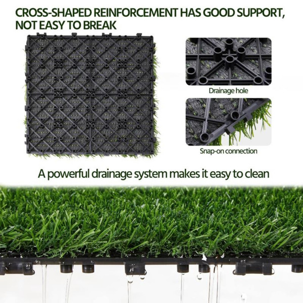 27 pieces of artificial lawn tiles, 11.8 x 11.8 inch interlocking deck tiles, square false grass mats for lawns, indoor and outdoor floor decorations, lawn carpets