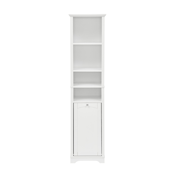 64" Tall Bathroom Storage Cabinet for Small Space, Floor Standing Cabinet for Living Room Bathroom Home Office Kitchen, 4 Adjustable Shelves & Laundry Hamper, Hidden Clothes Storage Space, White  