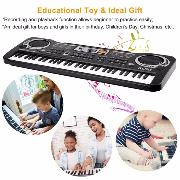 61 Keys Digital Music Electronic Keyboard Electric Piano Musical Instrument Kids Learning Keyboard w/ Microphone For Beginners Kids Girls Boys Adults