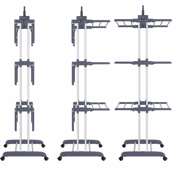 Clothes Drying Rack, Oversized 4-Tier(67.7" High) Foldable Stainless Steel Drying Rack Clothing, Movable Drying Rack with 4 castors, 24 Drying Poles and 14 Hooks for Bed Linen, Clothing, Grey