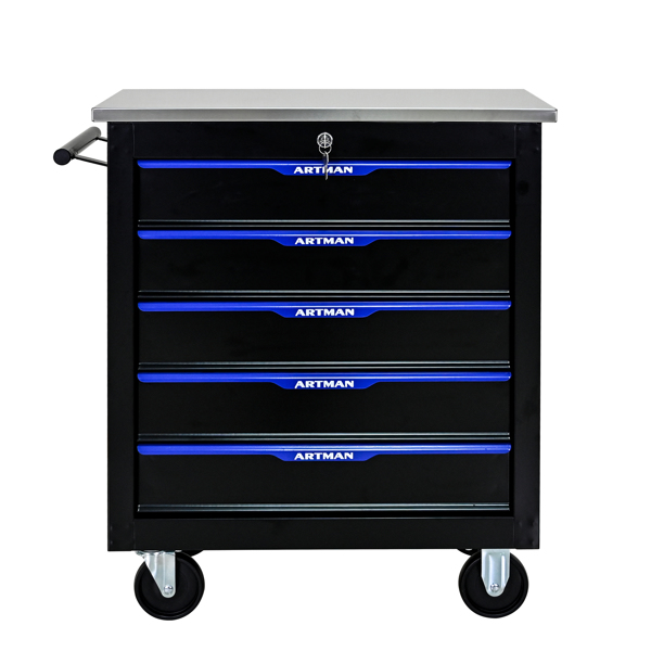 5 DRAWERS MULTIFUNCTIONAL TOOL CART WITH WHEELS-BLACK+BLUE