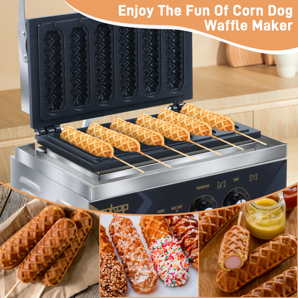 Commercial Corn Dog Waffle Maker, Professional Hotdog Intelligent Waffle Maker, Non-Stick French Muffin Waffle Iron Machine 110V 1550W for Home, Restaurant and Snack Bar - 6 Grids