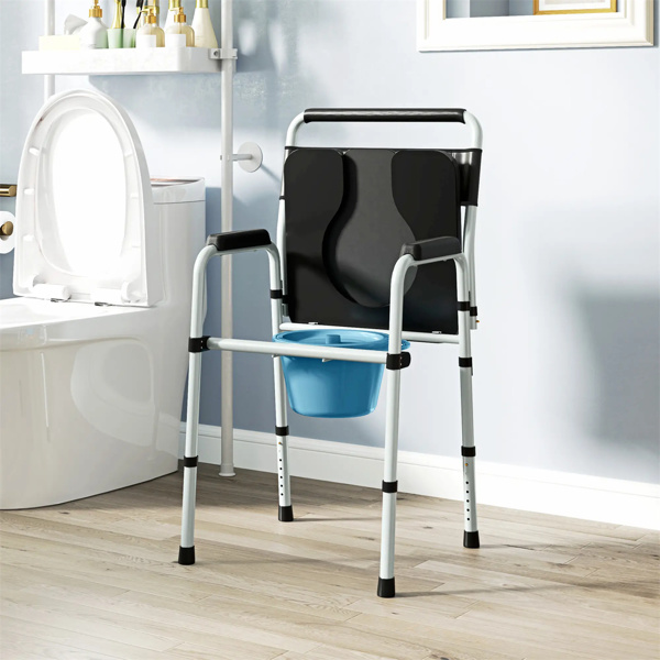 Black multi-functional portable toilet chair with adjustable height