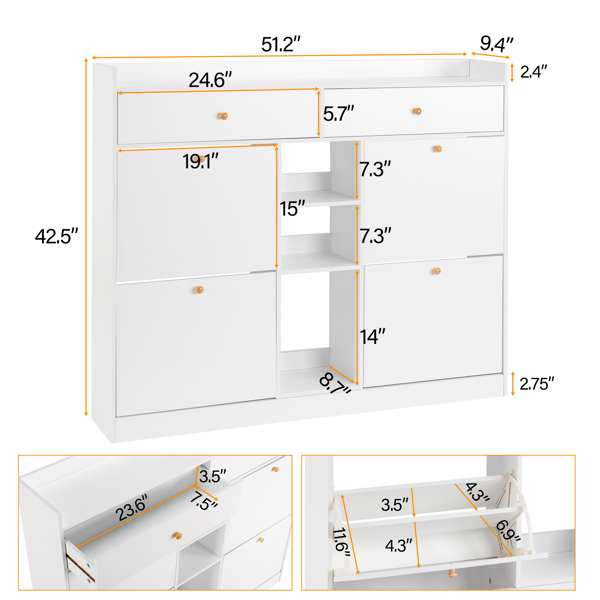 FCH 4 Drawers 2 Drawers with Top Baffle Shoe Cabinet Particle Board 128*25*107cm White