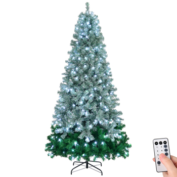 7.5 FT Gradient Design Pre-lit Artificial Christmas Tree, Hinged Xmas Pine Tree with 1200 Branch Tips, 300 Lights and Remote Control for Holiday Party Office Home, Green