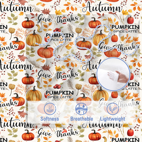 Pumpkin Autumn Leaves Design Quilt Set 3 Pieces Queen Size All Seasons Bedding Quilt Bed Set with 2 Pillowcases for Kids Teens Adults Bedroom Decor Thanksgiving