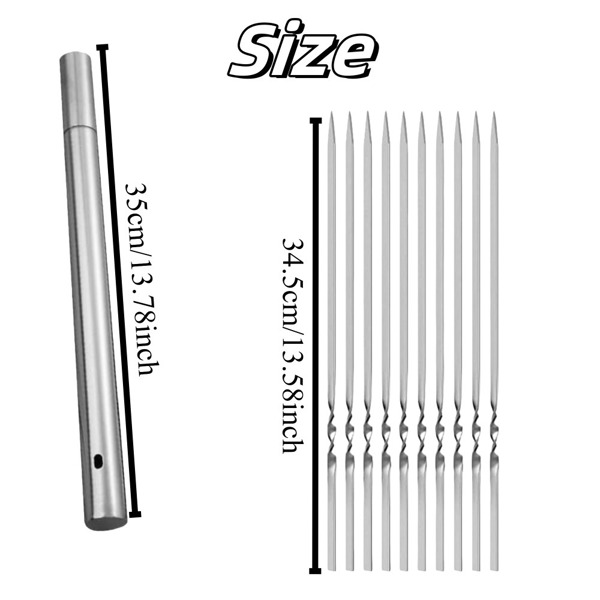 50 reusable 1.3mm thick barbecue skewers and 1 tube of barbecue storage, perfect for outdoor camping, picnicking, barbecuing, birthday party supplies, barbecue accessories