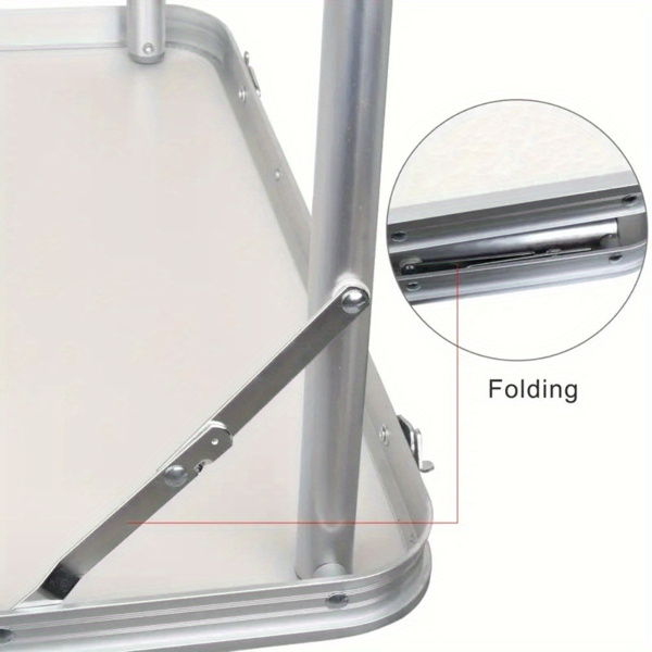 Multi functional aluminum folding table - adjustable, 48 inches, expandable handle. Suitable for indoor/outdoor use. Foldable, suitable for work and travel, with four chairs