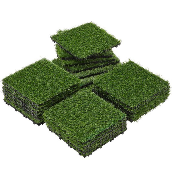 27 pieces of artificial lawn tiles, 11.8 x 11.8 inch interlocking deck tiles, square false grass mats for lawns, indoor and outdoor floor decorations, lawn carpets