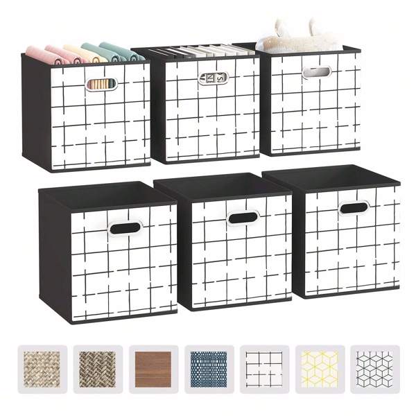 6 Pack Fabric Storage Cubes With Handle, Foldable 11x11 Inch Large Cube Storage Bins, Storage Baskets For Shelves, Storage Boxes For Organizing Closet Bins,Black