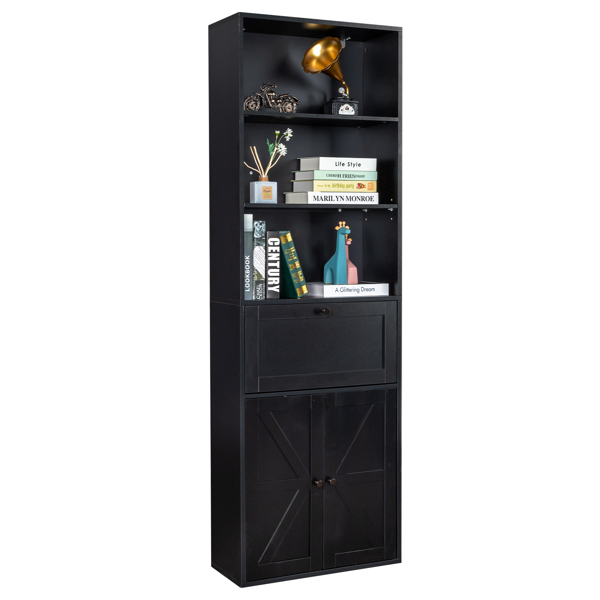 FCH 3-Layer 1 Drawer 2 Doors Double Z Shape Melamine Board 60*23.5*180cm Display Cabinet Black