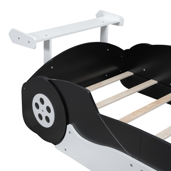 Twin Size Race Car-Shaped Platform Bed with Wheels,Black