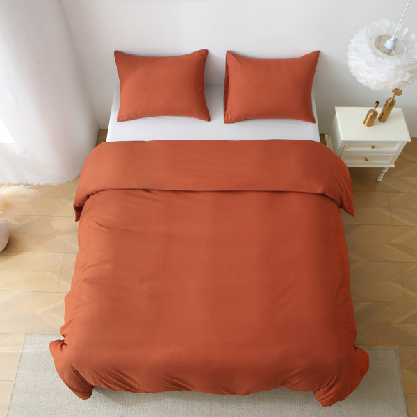 Queen Duvet Cover Set, 3 Pieces Solid Color Bedding Set with 1 Duvet Cover and 2 Pillow Shams, Comforter Not Included (Queen Size, Terracotta)