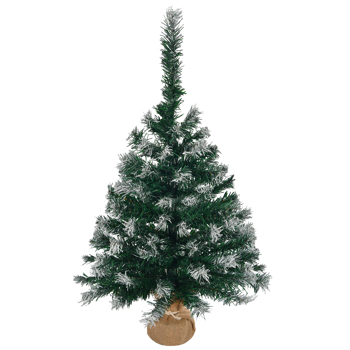 24 in Snow Tipped Artificial Mini Christmas Tree, Tabletop Small Xmas Pine Tree with Ornaments and Cloth Bag Base for Table Desk Porch Home Office Store Holiday Deco, Green & Snow Tipped