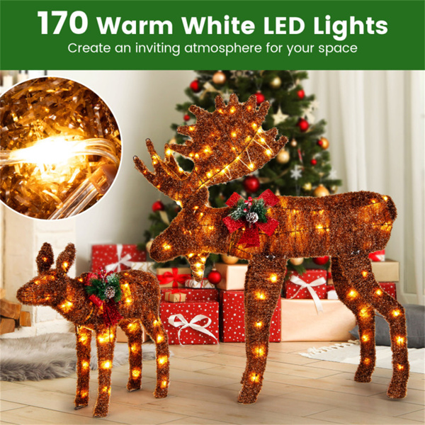 2-piece set lit moose Christmas decoration with LED lights