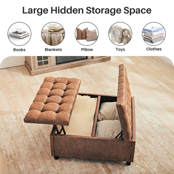 Sitzbank Mit Stauraum, Storage Ottoman Coffee Table, Bauch als Couchtische, Schemel und Schreibpult,Polsterbank Sitzhocker Sitztruhe Belastbar bis 91 x 91 x 53 cm, Für Wohnzimmer