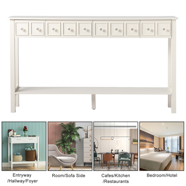 [Replace code:71522742]Long Console Table Entryway Table with Different Size Drawers and Bottom Shelf, White Narrow Storage Sofa Table for Entryway Hallway(White) Long Console Table 