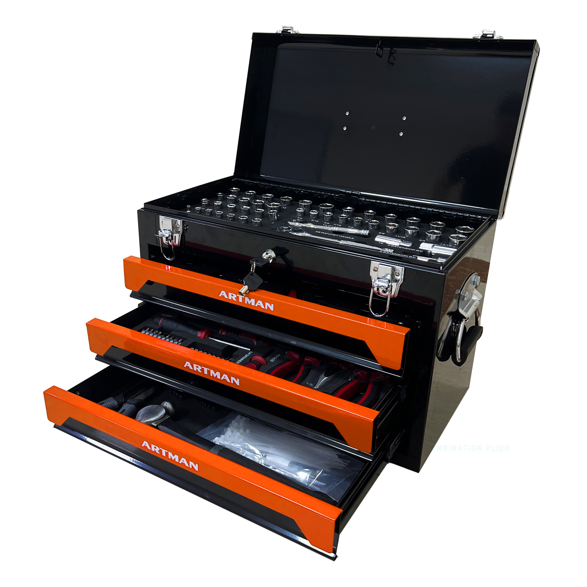 3 Drawers Tool Box with Tool Set–Orange