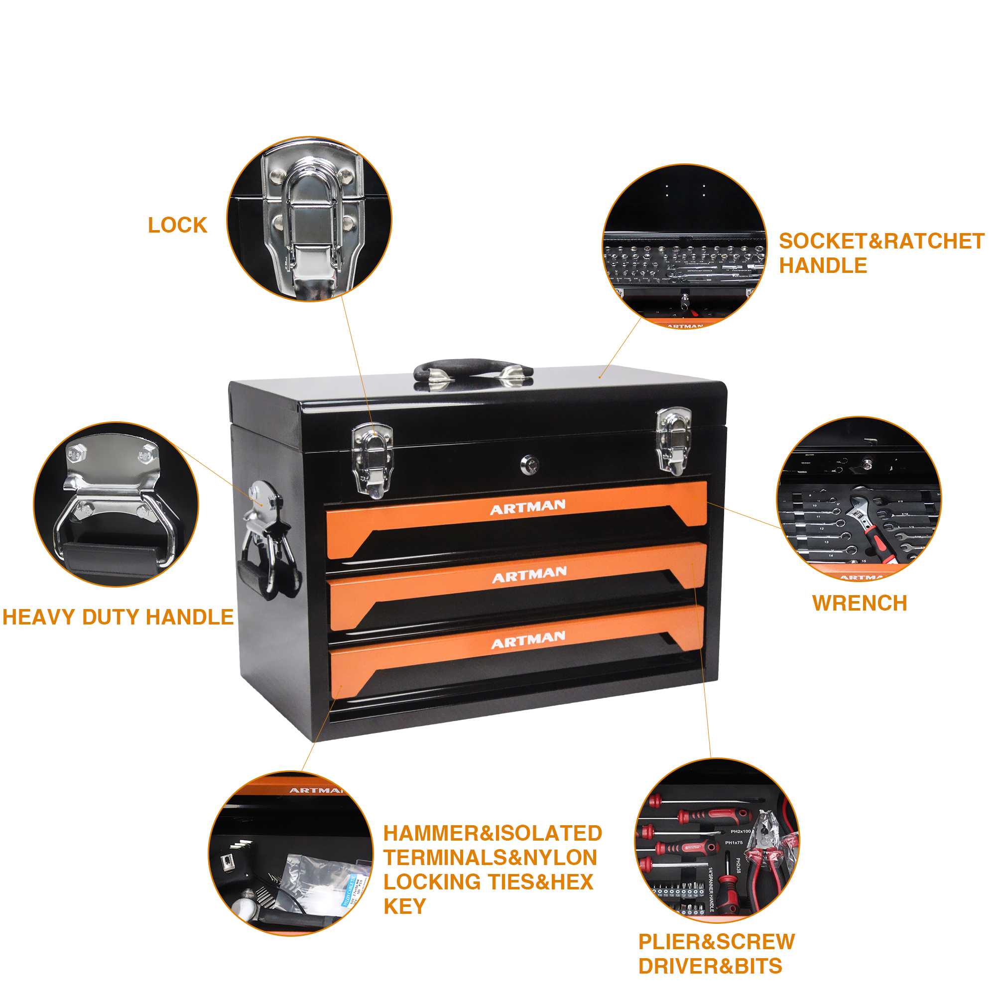 3 Drawers Tool Box with Tool Set view 4