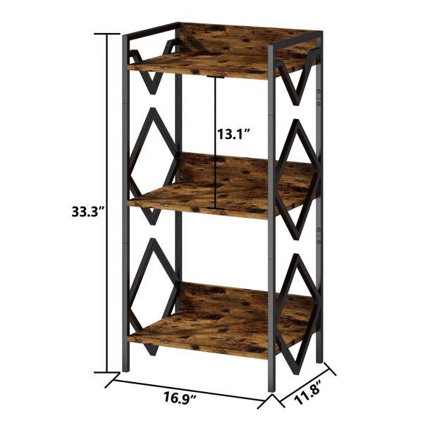 3 Tier Bookshelf For Small Space, Small Metal Bookshelf For Books, Organizers And Storage For Office, Living Room, Bedroom, Rustic Bookshelf, Table