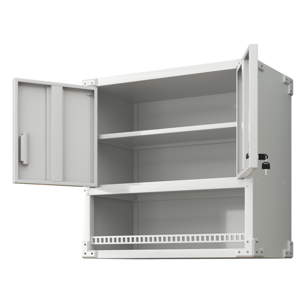 Metal Wall-Mounted Tool Storage Cabinet with Locking Door and 1 Shelf 1 Opened Drawer for Garage Warehouse,Office,Assembly Required