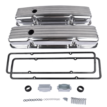 For SBC Small Block Chevy 350 1958-86 Polished Aluminum Finned Short Valve Cover