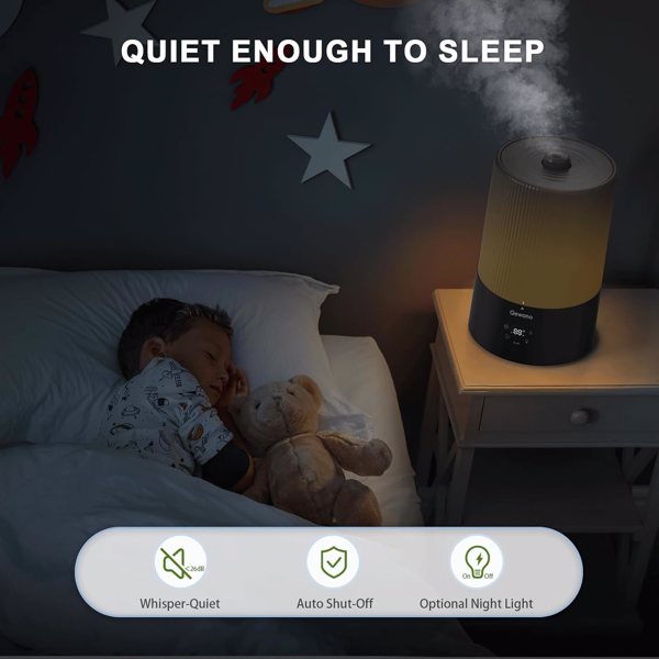 4L Top Fill Ultrasonic Cool Mist Humidifiers for Bedroom, with Oil Diffuser and Nightlight, for Baby Nursery & Plants, for Large Room, Lasts Up to 50 Hours, Auto Shut-Off