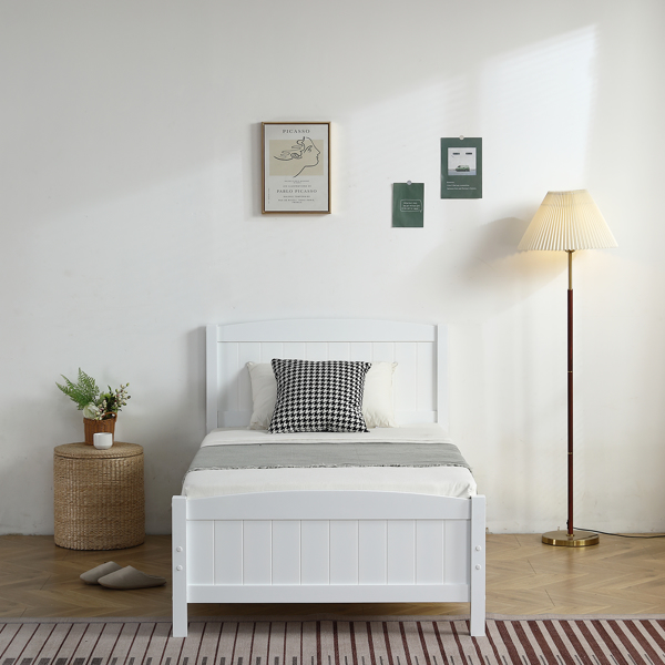 FCH Twin Pine Single-Layer Core Vertical Stripe Full-Board Curved Bed Head With The Same Bed Foot White Wooden Bed