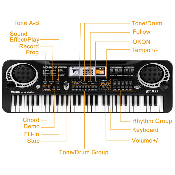 61 Keys Digital Music Electronic Keyboard Electric Piano Musical Instrument Kids Learning Keyboard w/ Microphone For Beginners Kids Girls Boys Adults