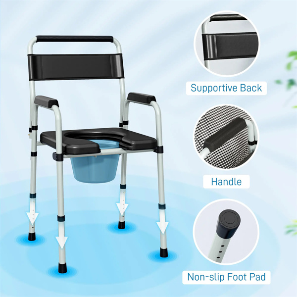 Black multi-functional portable toilet chair with adjustable height