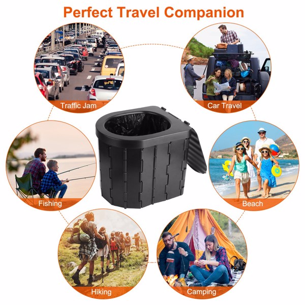 Portable Camping Toilet for Adults -Portable Folding Toilet with Lid,with Lid Carry Bag 1 Roll Garbage Bags