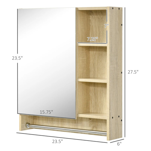 Wall mounted bathroom mirror cabinet with 3 storage shelves