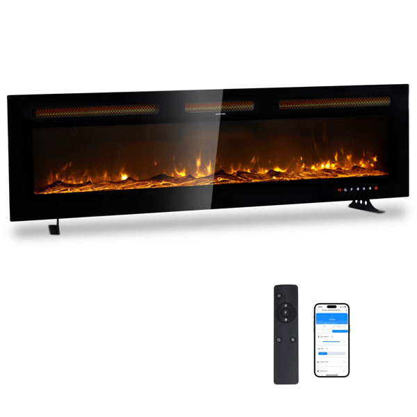 ZOKOP 60" Smart WiFi Electric Fireplace Insert, 1500W Wall Recessed/Mounted, Freestanding Fireplace Heater with Remote Control, 12 Color Adjustable Flames, Thermostat, 8H Timer, 5 Brightness Settings