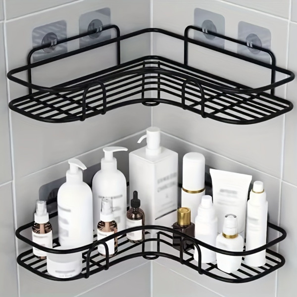 2pcs Wall Mounted Bathroom Shelf, Shower Caddy Rack, No Punching Triangle Storage Rack For Bathroom Kitchen, Bathroom Accessories