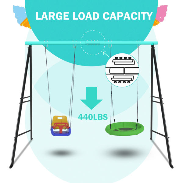 Swing Stand Frame,Swing Set Frame for Both Kids and Adults,500 Lbs Heavy-Duty Metal A-Frame Backyard Swing for Indoor Outdoor,Green(Frame Only)