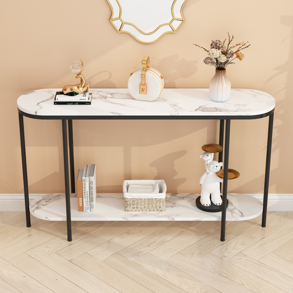 [Replace code:31283576]Console Table 2 Tier Narrow Entryway Table with Storage Shelves Faux Marble Narrow Table for Living Bedroom Hallway Office Easy Assembly, Black & White