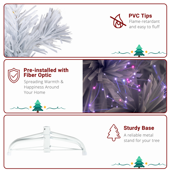 FCH 4ft 120 Branch Fiber Optic PVC Branch Iron Bracket Christmas Tree White