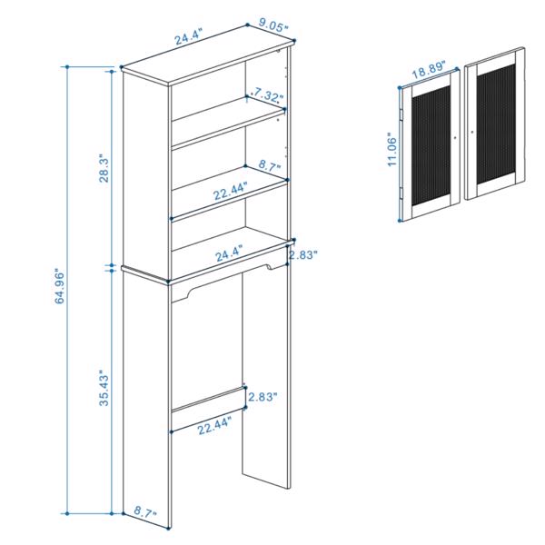 Over The Toilet Storage Cabinet, Bathroom Shelves Over Toilet with 2 Rattan Doors&Adjustable Shelves&Open Storage Shelf-Natural Wood 