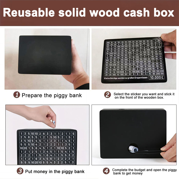 Wooden Piggy Bank Cash Box Money Bank With Counter Money Saving Challenge Box