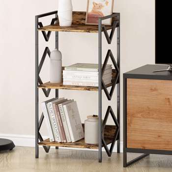 3 Tier Bookshelf For Small Space, Small Metal Bookshelf For Books, Organizers And Storage For Office, Living Room, Bedroom, Rustic Bookshelf, Table