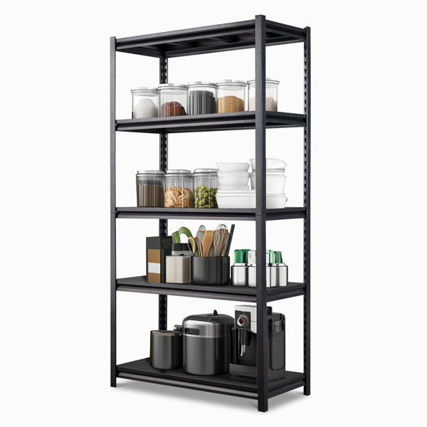 72" H Adjustable Garage Shelves, 5-Tier Heavy Duty Shelving Unit, 2200LBS Wide Metal Utility Storage Organizer Racks for Warehouse Pantry Closet Kitchen, Black