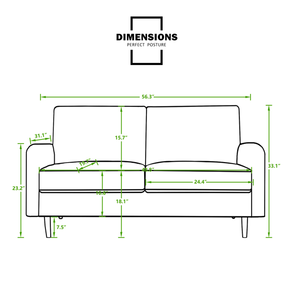 56.3" Velvet Round Arm Apartment Loveseat